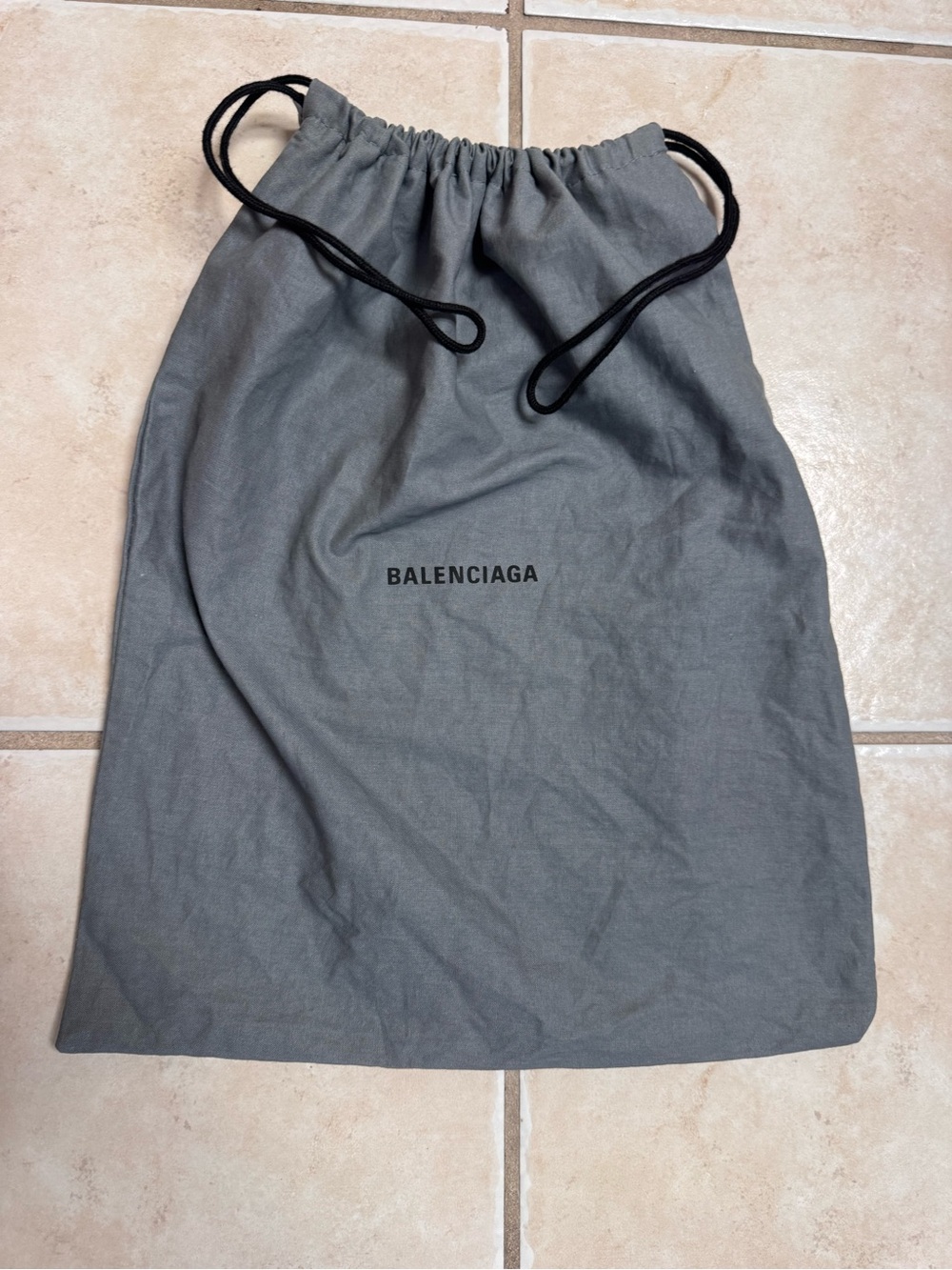 Balenciaga Gray Drawstring Dust Pouch with Black Cord